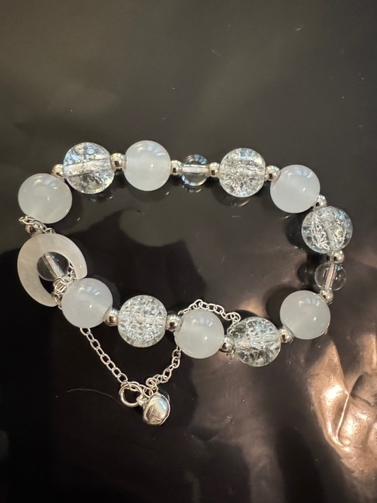 Jewelry - Sterling Silver White Glass Bead Bracelet NWOT